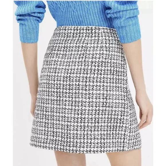 LOFT Tweed Mini Skirt Women's Size 10 Metallic Sequin Black White Party Holiday - Picture 2 of 13